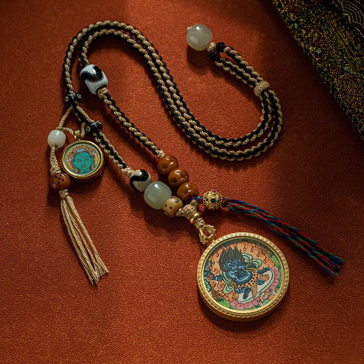Tibetan Hand - Painted Thangka Pendant Protection Energy - BuddhaEnergyHealing
