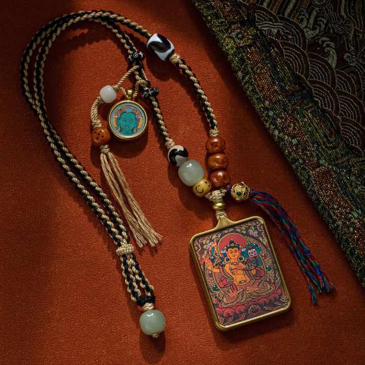 Tibetan Hand - Painted Thangka Pendant Protection Energy - BuddhaEnergyHealing
