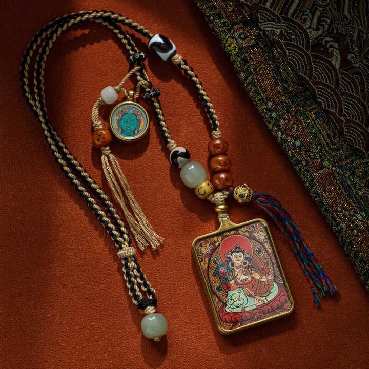Tibetan Hand - Painted Thangka Pendant Protection Energy - BuddhaEnergyHealing