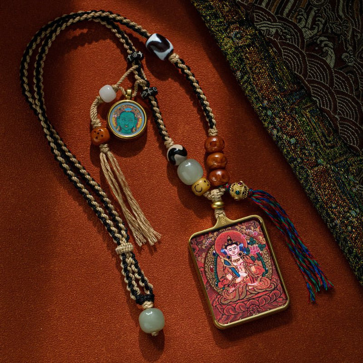 Tibetan Hand - Painted Thangka Pendant Protection Energy - BuddhaEnergyHealing