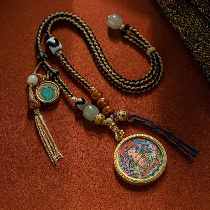 Tibetan Hand - Painted Thangka Pendant Protection Energy - BuddhaEnergyHealing