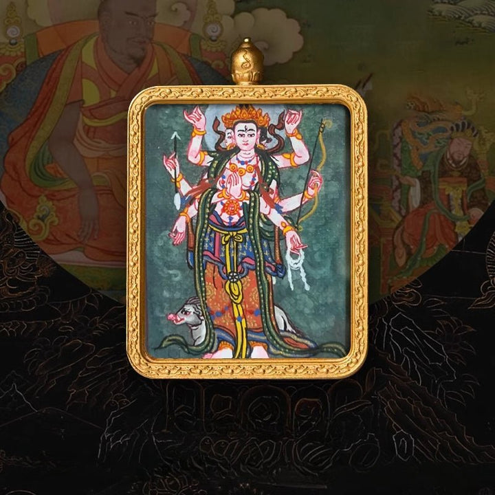 Tibetan Hand - Painted Zachilam Green Tara Bhaisajyaguru Healing Wellness Pendant - BuddhaEnergyHealing