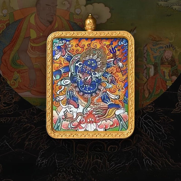 Tibetan Hand - Painted Zachilam Green Tara Bhaisajyaguru Healing Wellness Pendant - BuddhaEnergyHealing