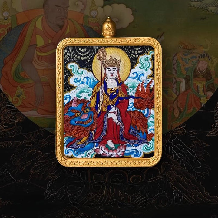 Tibetan Hand - Painted Zachilam Green Tara Bhaisajyaguru Healing Wellness Pendant - BuddhaEnergyHealing