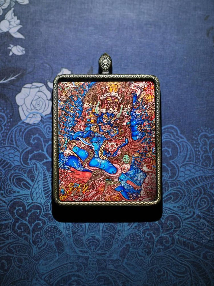 Tibetan Hand - Painted Zachilam Green Tara Bhaisajyaguru Healing Wellness Pendant - BuddhaEnergyHealing