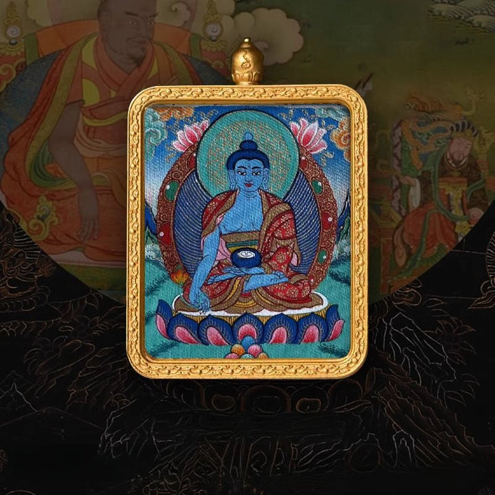 Tibetan Hand - Painted Zachilam Green Tara Bhaisajyaguru Healing Wellness Pendant - BuddhaEnergyHealing