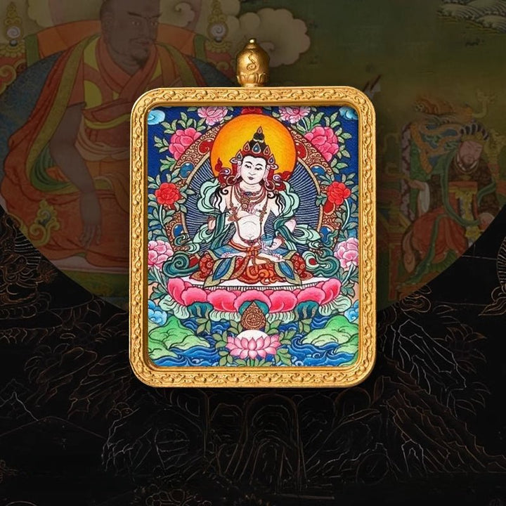 Tibetan Hand - Painted Zachilam Green Tara Bhaisajyaguru Healing Wellness Pendant - BuddhaEnergyHealing