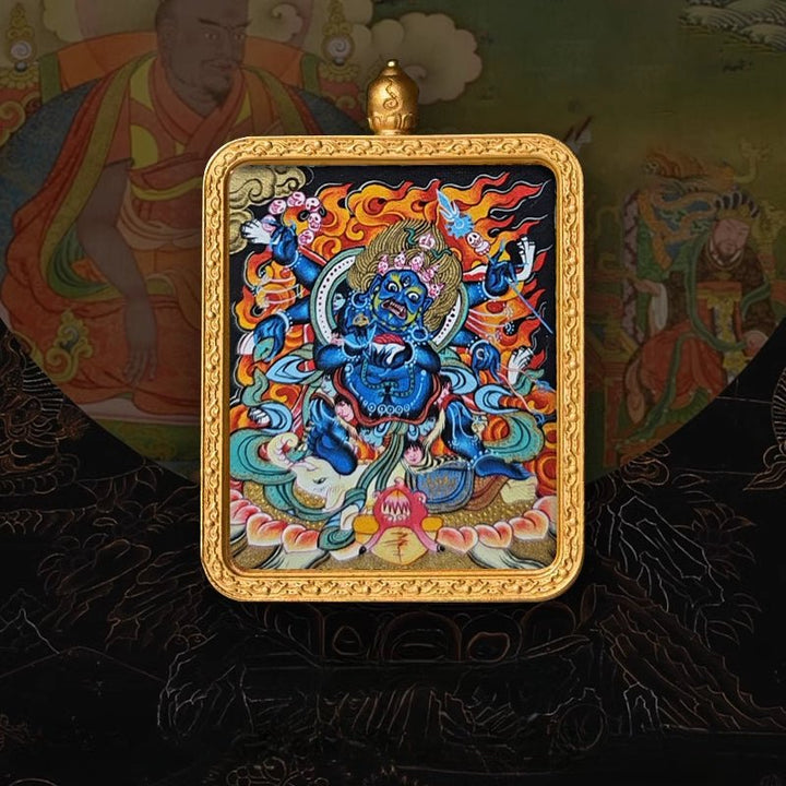 Tibetan Hand - Painted Zachilam Green Tara Bhaisajyaguru Healing Wellness Pendant - BuddhaEnergyHealing