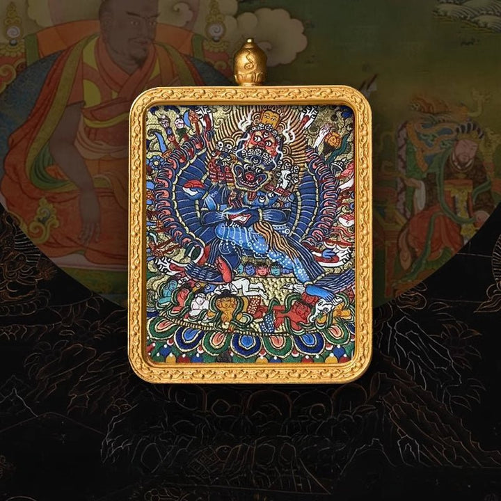 Tibetan Hand - Painted Zachilam Green Tara Bhaisajyaguru Healing Wellness Pendant - BuddhaEnergyHealing