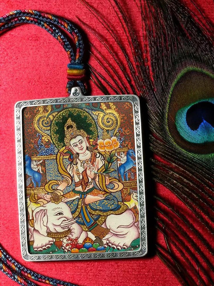 Tibetan Hand - Painted Zachilam Green Tara Bhaisajyaguru Healing Wellness Pendant - BuddhaEnergyHealing