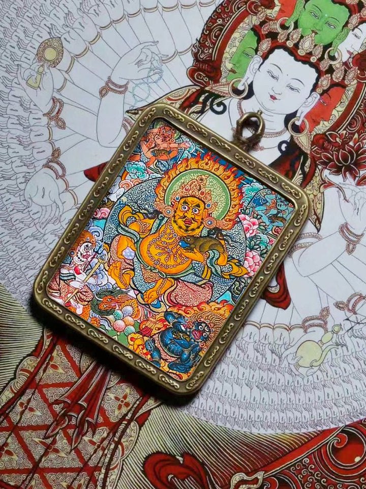 Tibetan Hand - Painted Zachilam Green Tara Bhaisajyaguru Healing Wellness Pendant - BuddhaEnergyHealing