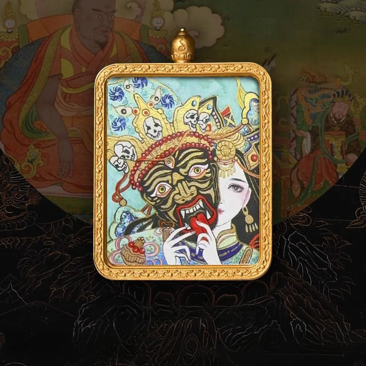 Tibetan Hand - Painted Zachilam Green Tara Bhaisajyaguru Healing Wellness Pendant - BuddhaEnergyHealing