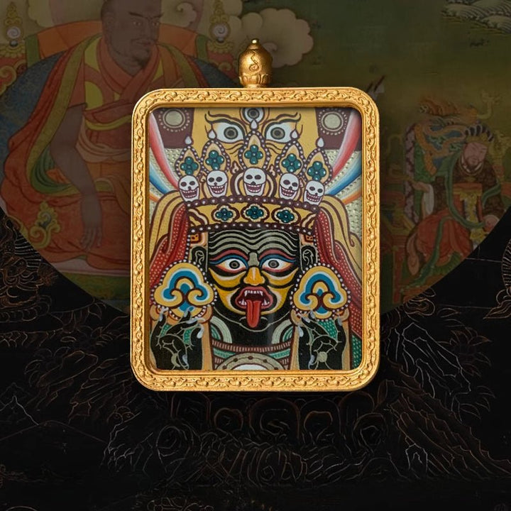 Tibetan Hand - Painted Zachilam Green Tara Bhaisajyaguru Healing Wellness Pendant - BuddhaEnergyHealing