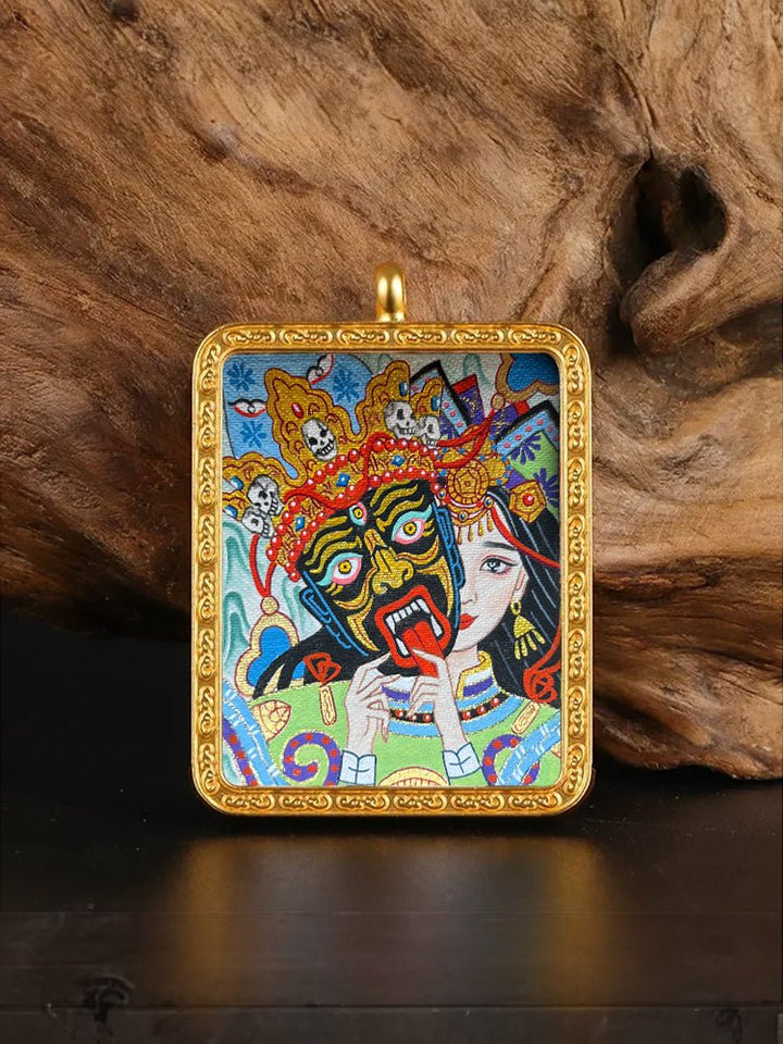 Tibetan Hand - Painted Zachilam Green Tara Bhaisajyaguru Healing Wellness Pendant - BuddhaEnergyHealing