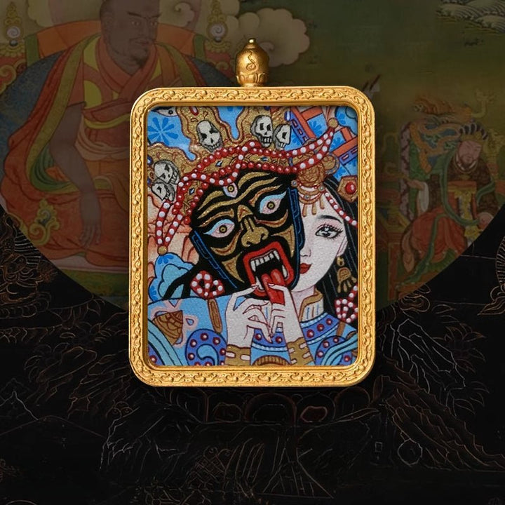 Tibetan Hand - Painted Zachilam Green Tara Bhaisajyaguru Healing Wellness Pendant - BuddhaEnergyHealing