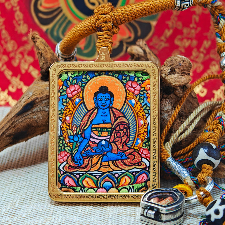 Tibetan Hand - painted Zaki Ram Medicine Buddha Yellow and Black Wealth God Thangka - BuddhaEnergyHealing