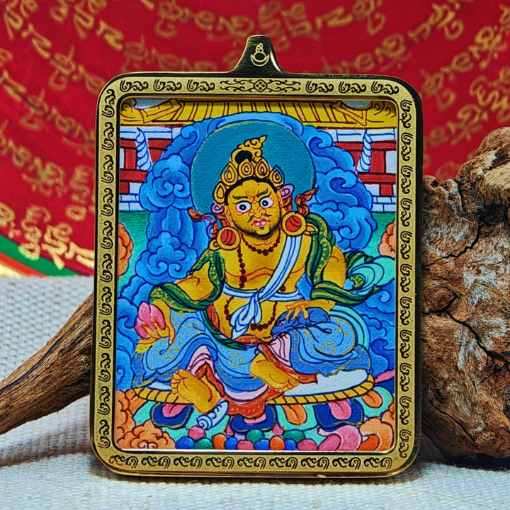 Tibetan Hand - painted Zaki Ram Medicine Buddha Yellow and Black Wealth God Thangka - BuddhaEnergyHealing