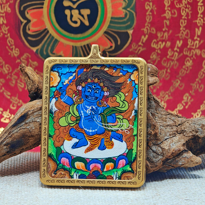 Tibetan Hand - painted Zaki Ram Medicine Buddha Yellow and Black Wealth God Thangka - BuddhaEnergyHealing