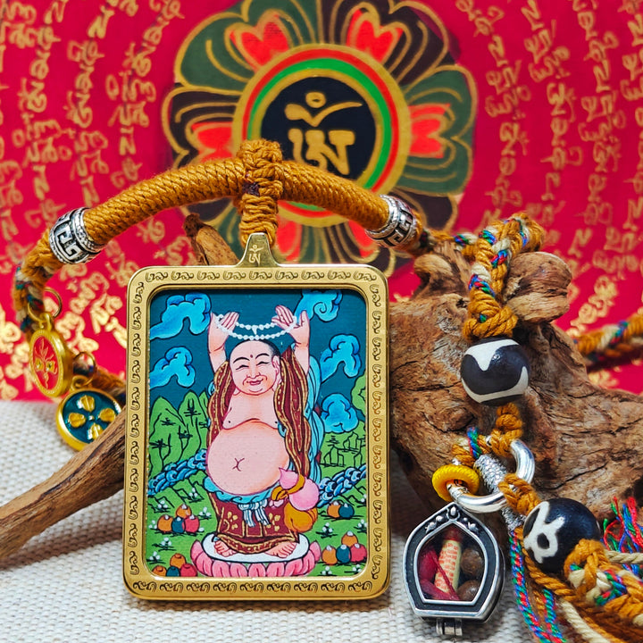 Tibetan Hand - painted Zaki Ram Medicine Buddha Yellow and Black Wealth God Thangka - BuddhaEnergyHealing