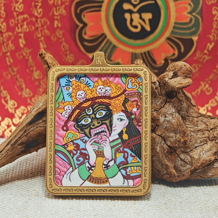 Tibetan Hand - painted Zaki Ram Medicine Buddha Yellow and Black Wealth God Thangka - BuddhaEnergyHealing