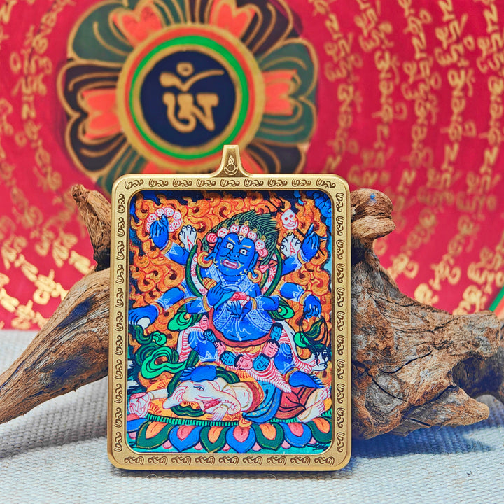 Tibetan Hand - painted Zaki Ram Medicine Buddha Yellow and Black Wealth God Thangka - BuddhaEnergyHealing