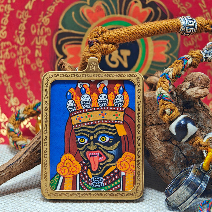 Tibetan Hand - painted Zaki Ram Medicine Buddha Yellow and Black Wealth God Thangka - BuddhaEnergyHealing