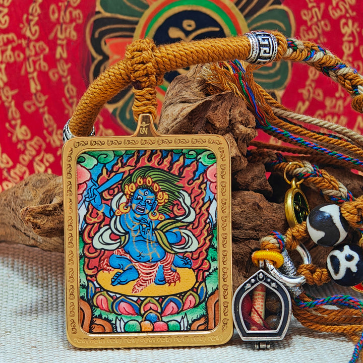 Tibetan Hand - painted Zaki Ram Medicine Buddha Yellow and Black Wealth God Thangka - BuddhaEnergyHealing