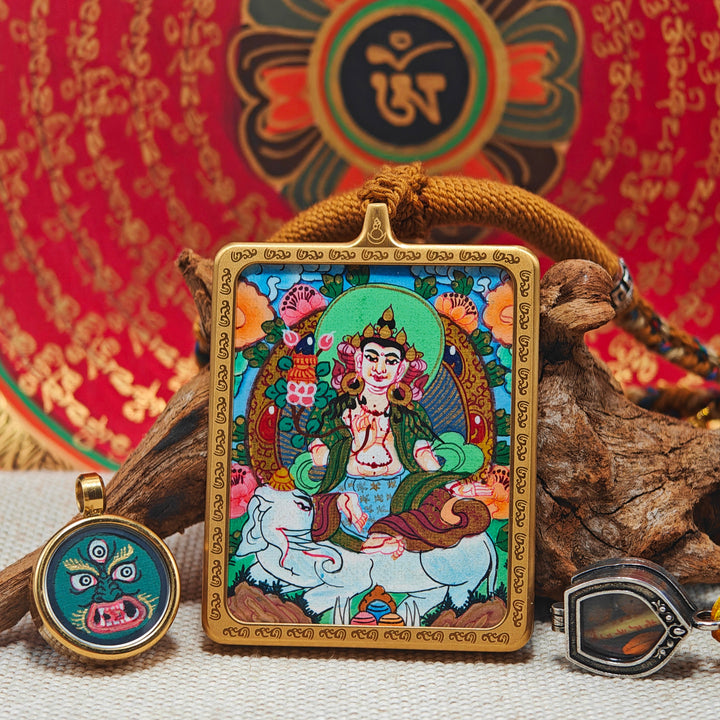 Tibetan Hand - painted Zaki Ram Medicine Buddha Yellow and Black Wealth God Thangka - BuddhaEnergyHealing