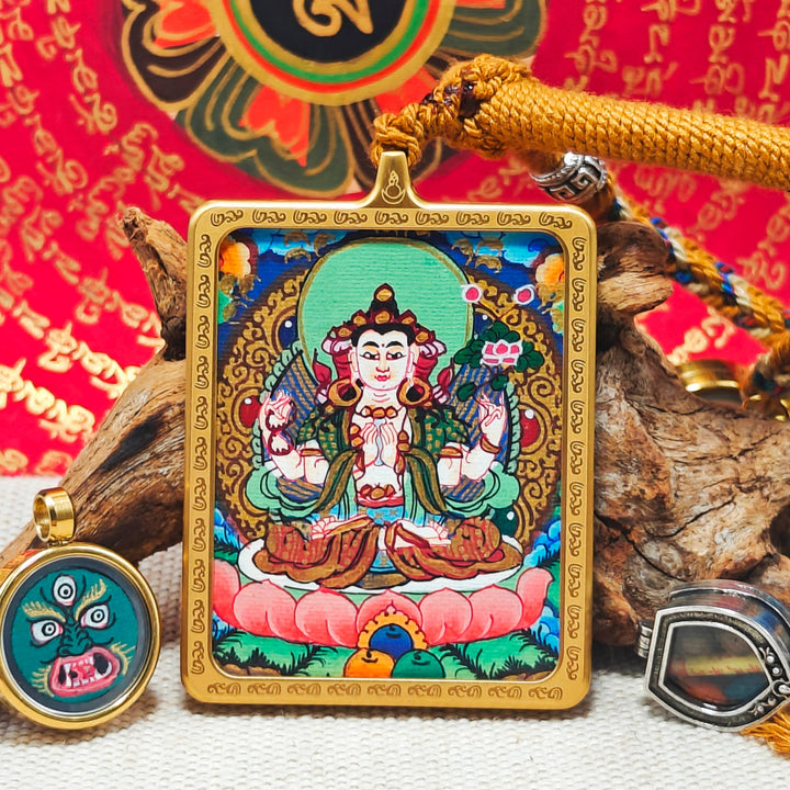 Tibetan Hand - painted Zaki Ram Medicine Buddha Yellow and Black Wealth God Thangka - BuddhaEnergyHealing