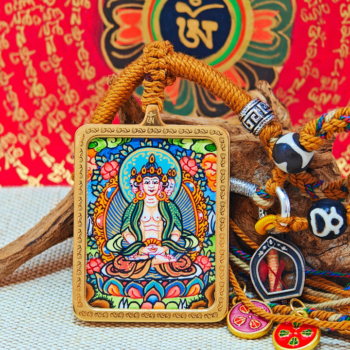 Tibetan Hand - painted Zaki Ram Medicine Buddha Yellow and Black Wealth God Thangka - BuddhaEnergyHealing