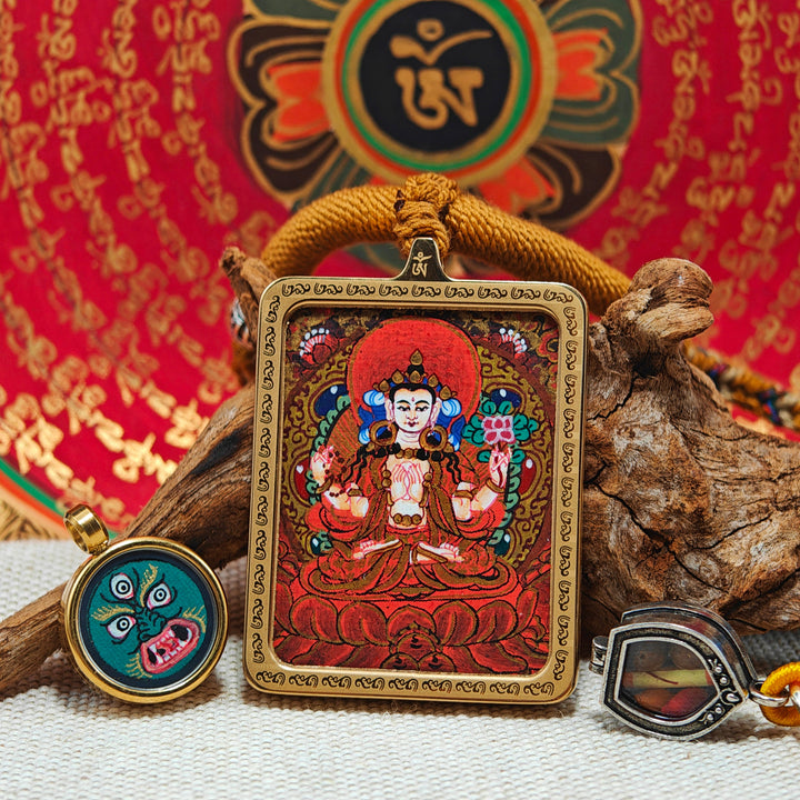 Tibetan Hand - painted Zaki Ram Medicine Buddha Yellow and Black Wealth God Thangka - BuddhaEnergyHealing