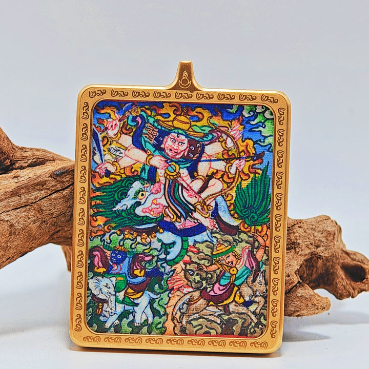 Tibetan Hand - painted Zaki Ram Medicine Buddha Yellow and Black Wealth God Thangka - BuddhaEnergyHealing