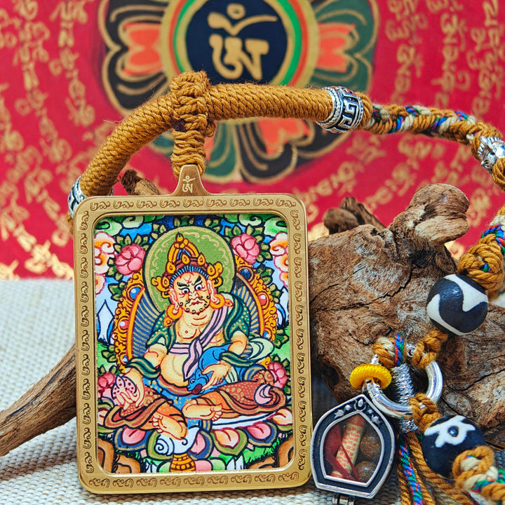Tibetan Hand - painted Zaki Ram Medicine Buddha Yellow and Black Wealth God Thangka - BuddhaEnergyHealing