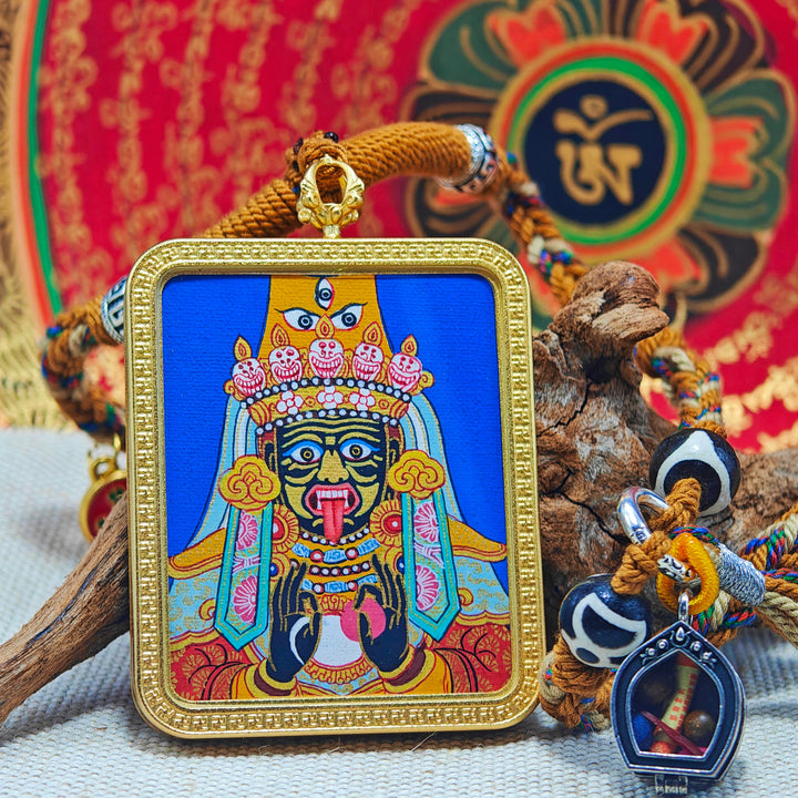 Tibetan Hand - painted Zaki Ram Medicine Buddha Yellow and Black Wealth God Thangka - BuddhaEnergyHealing