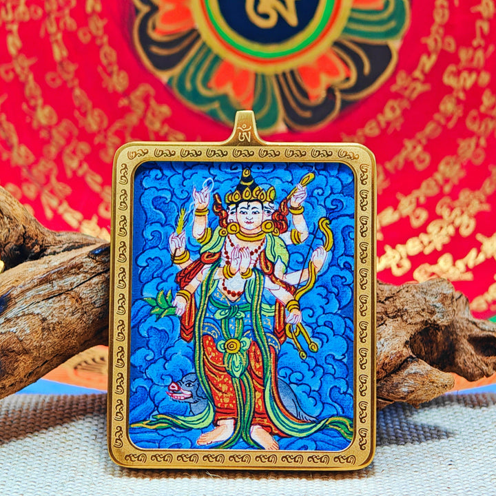 Tibetan Hand - painted Zaki Ram Medicine Buddha Yellow and Black Wealth God Thangka - BuddhaEnergyHealing