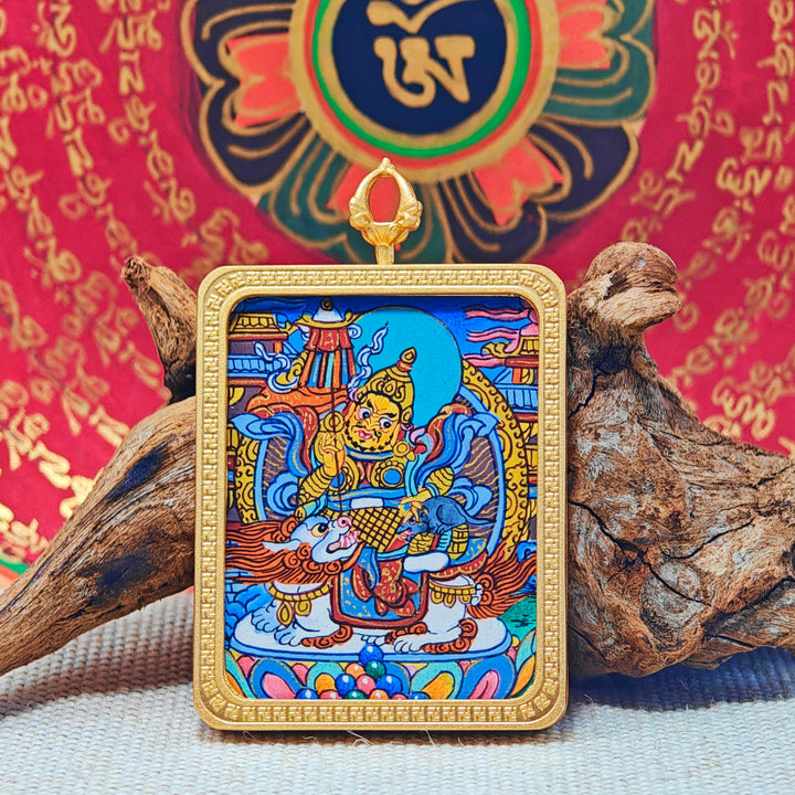 Tibetan Hand - painted Zaki Ram Medicine Buddha Yellow and Black Wealth God Thangka - BuddhaEnergyHealing