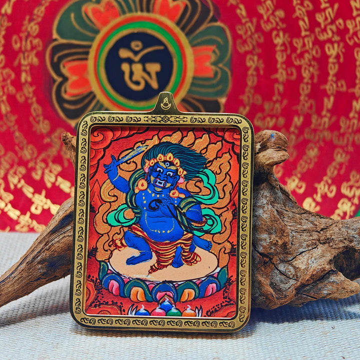 Tibetan Hand - painted Zaki Ram Medicine Buddha Yellow and Black Wealth God Thangka - BuddhaEnergyHealing