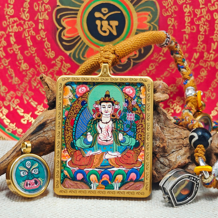 Tibetan Hand - painted Zaki Ram Medicine Buddha Yellow and Black Wealth God Thangka - BuddhaEnergyHealing