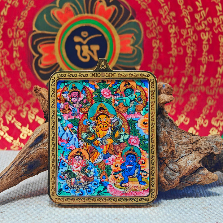 Tibetan Hand - painted Zaki Ram Medicine Buddha Yellow and Black Wealth God Thangka - BuddhaEnergyHealing