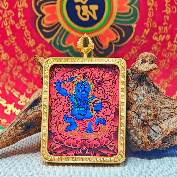 Tibetan Hand - painted Zaki Ram Medicine Buddha Yellow and Black Wealth God Thangka - BuddhaEnergyHealing