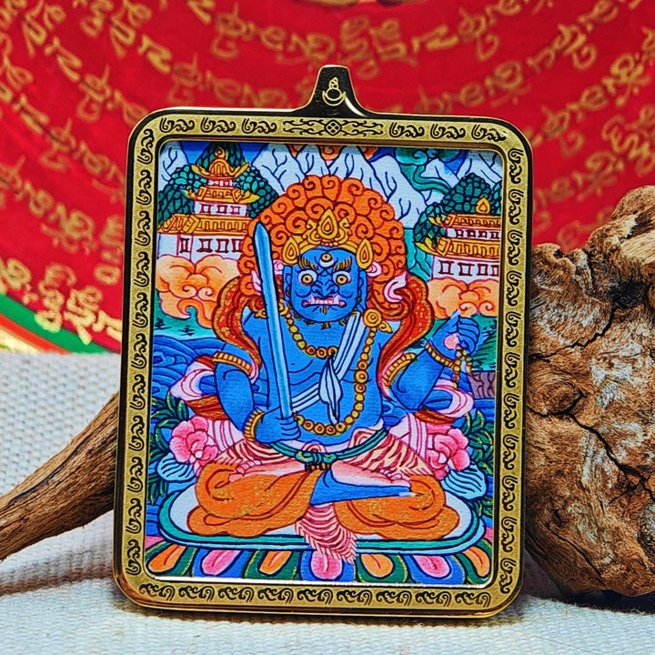 Tibetan Hand - painted Zaki Ram Medicine Buddha Yellow and Black Wealth God Thangka - BuddhaEnergyHealing