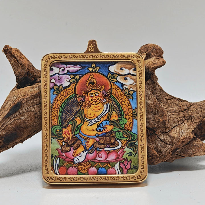 Tibetan Hand - painted Zaki Ram Medicine Buddha Yellow and Black Wealth God Thangka - BuddhaEnergyHealing