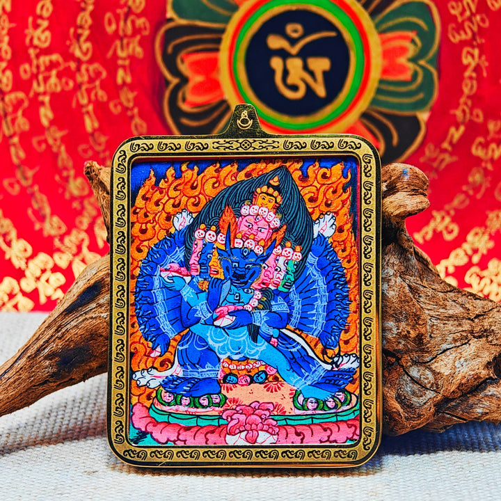 Tibetan Hand - painted Zaki Ram Medicine Buddha Yellow and Black Wealth God Thangka - BuddhaEnergyHealing