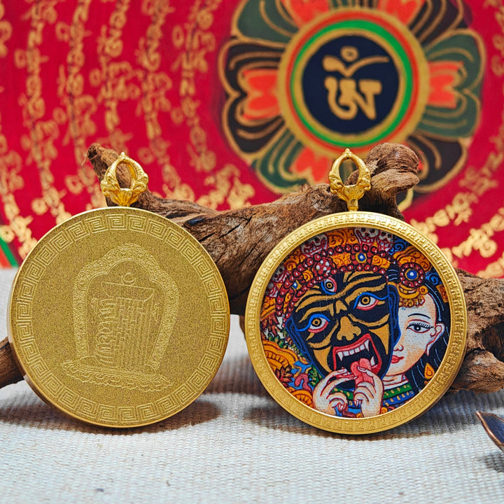 Tibetan Hand - painted Zaki Ram Medicine Buddha Yellow and Black Wealth God Thangka - BuddhaEnergyHealing