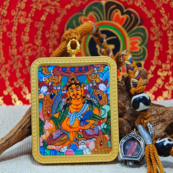Tibetan Hand - painted Zaki Ram Medicine Buddha Yellow and Black Wealth God Thangka - BuddhaEnergyHealing