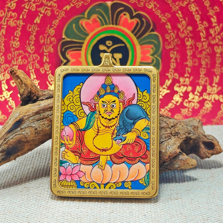 Tibetan Hand - painted Zaki Ram Medicine Buddha Yellow and Black Wealth God Thangka - BuddhaEnergyHealing