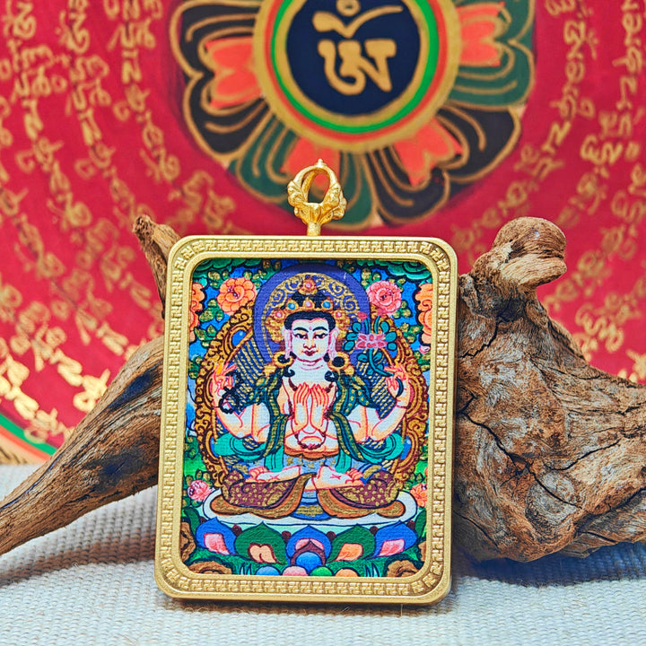 Tibetan Hand - painted Zaki Ram Medicine Buddha Yellow and Black Wealth God Thangka - BuddhaEnergyHealing