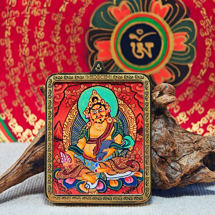 Tibetan Hand - painted Zaki Ram Medicine Buddha Yellow and Black Wealth God Thangka - BuddhaEnergyHealing