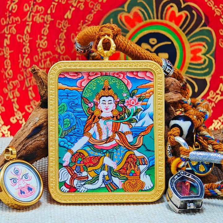 Tibetan Hand - painted Zaki Ram Medicine Buddha Yellow and Black Wealth God Thangka - BuddhaEnergyHealing