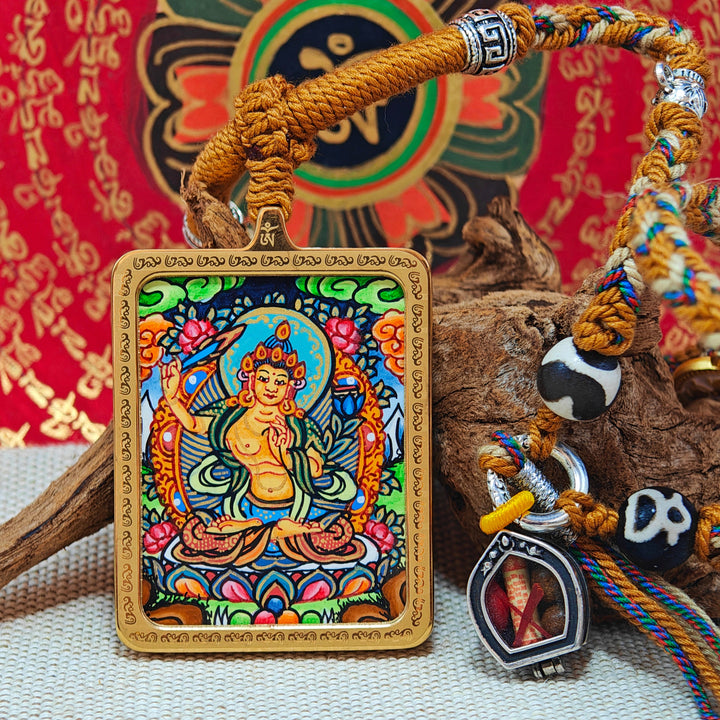 Tibetan Hand - painted Zaki Ram Medicine Buddha Yellow and Black Wealth God Thangka - BuddhaEnergyHealing